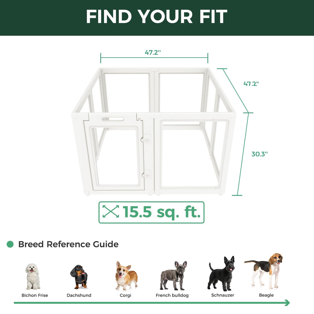 FXW AuraSpace Acrylic Indoor Dog Playpen (30 Inch, White) – 8 Panels, Safe & Flexible