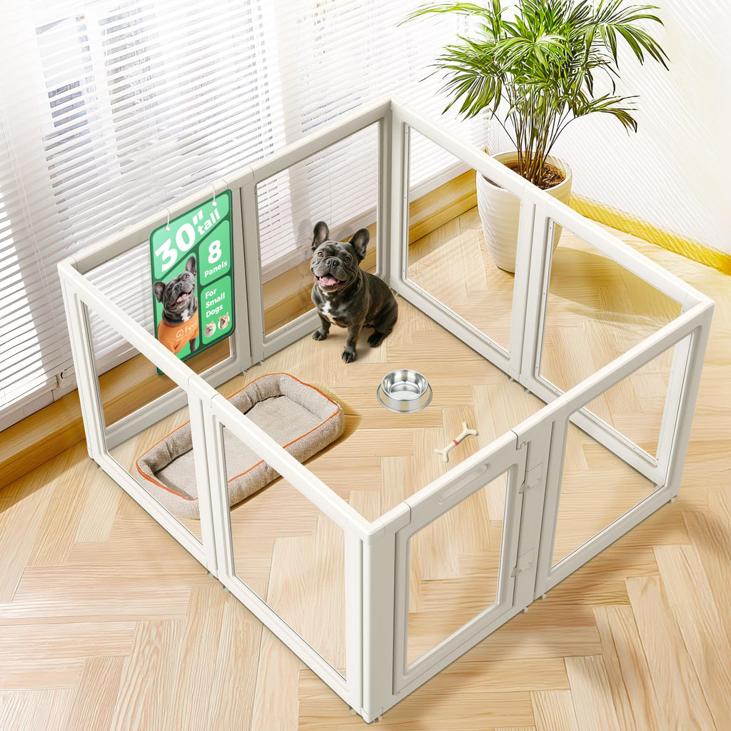 FXW AuraSpace Acrylic Indoor Dog Playpen (30 Inch, White) – 8 Panels, Safe & Flexible