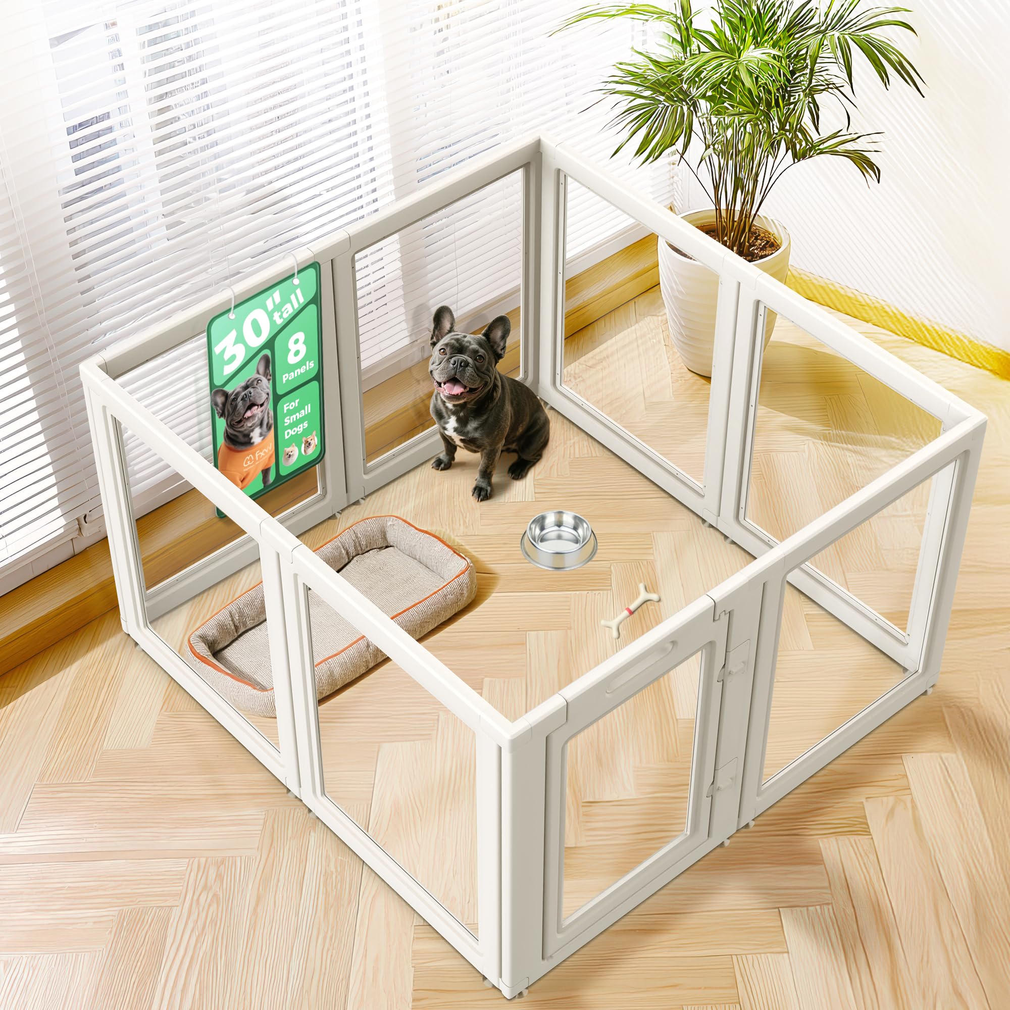 FXW AuraSpace Acrylic Indoor Dog Playpen (30 Inch, White) – 8 Panels, Safe & Flexible