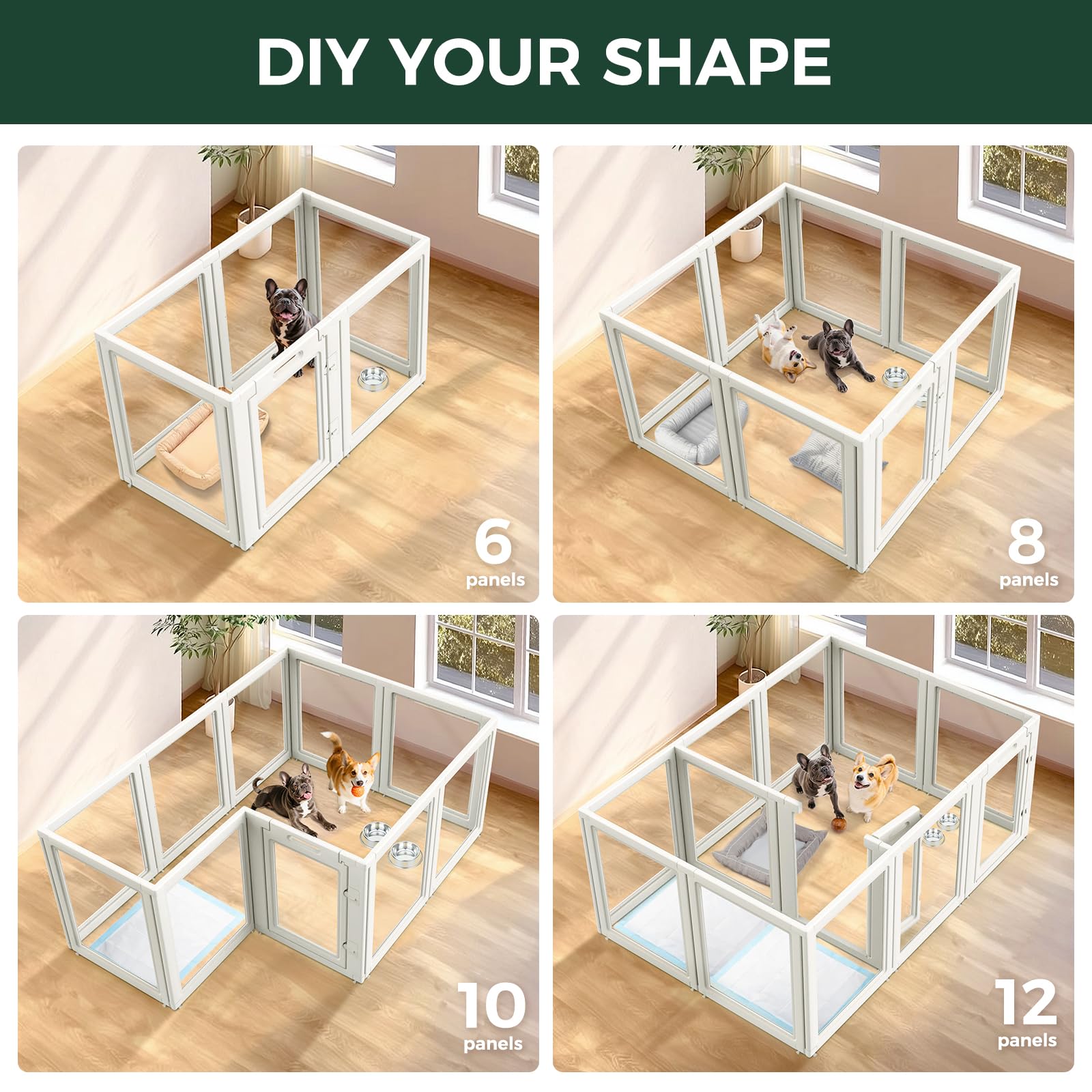 FXW AuraSpace Acrylic Indoor Dog Playpen (30 Inch, White) – 8 Panels, Safe & Flexible