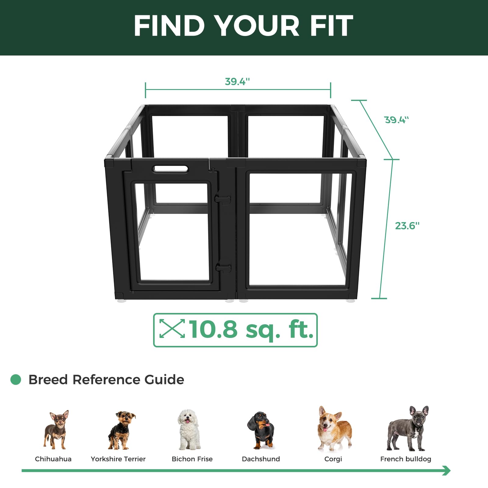 FXW AuraSpace 24-Inch Acrylic Indoor Dog Playpen – 8 Panels, Black