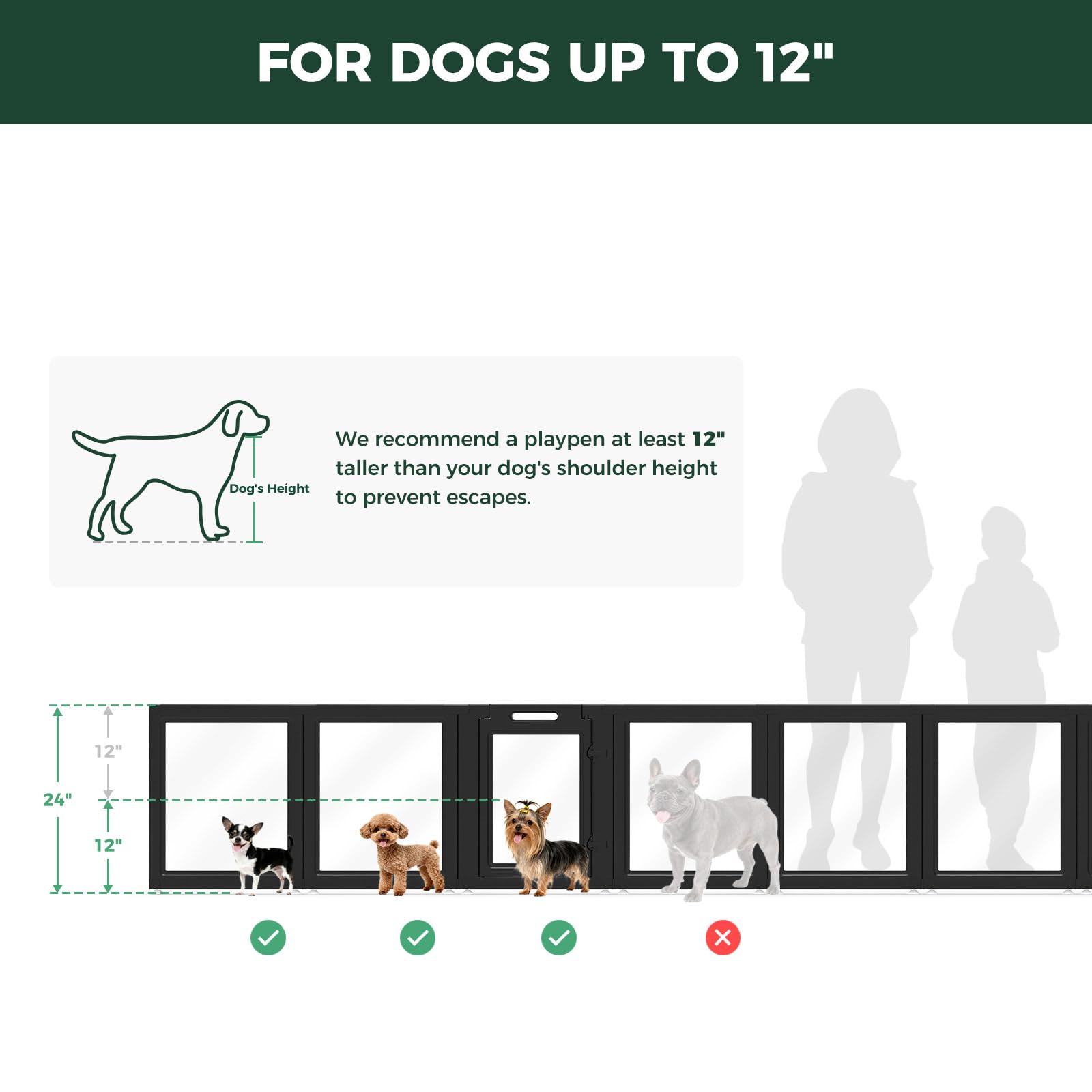 FXW AuraSpace 24-Inch Acrylic Indoor Dog Playpen – 8 Panels, Black
