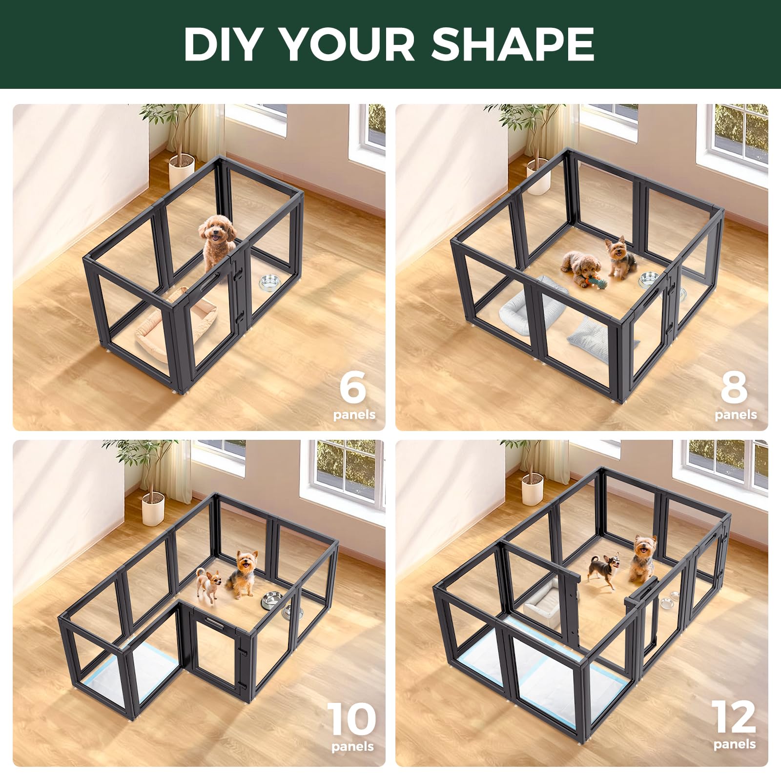 FXW AuraSpace 24-Inch Acrylic Indoor Dog Playpen – 8 Panels, Black