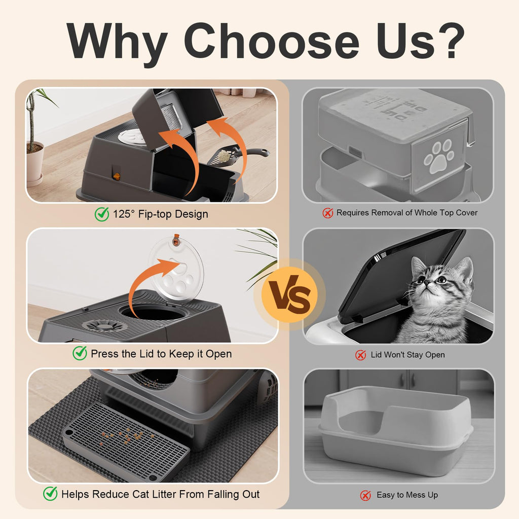 FZGhome Stainless Steel Litter Box XL – Enclosed Top Entry, Leak-Resistant, Easy Cleaning
