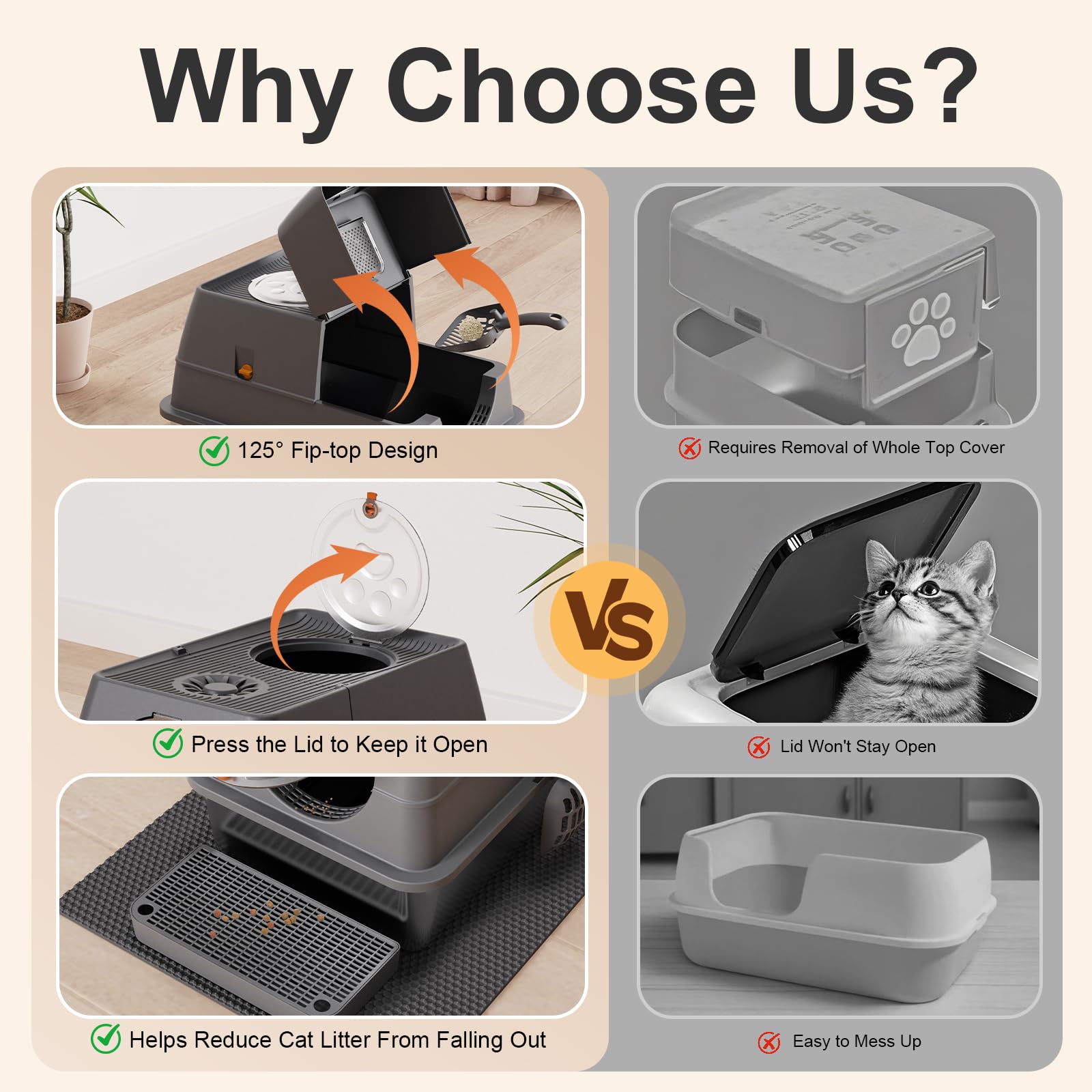 FZGhome Stainless Steel Litter Box XL – Enclosed Top Entry, Leak-Resistant, Easy Cleaning