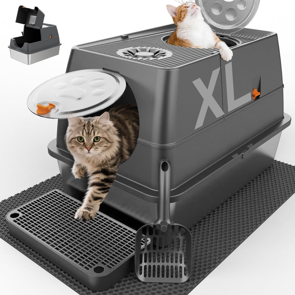FZGhome Stainless Steel Litter Box XL – Enclosed Top Entry, Leak-Resistant, Easy Cleaning