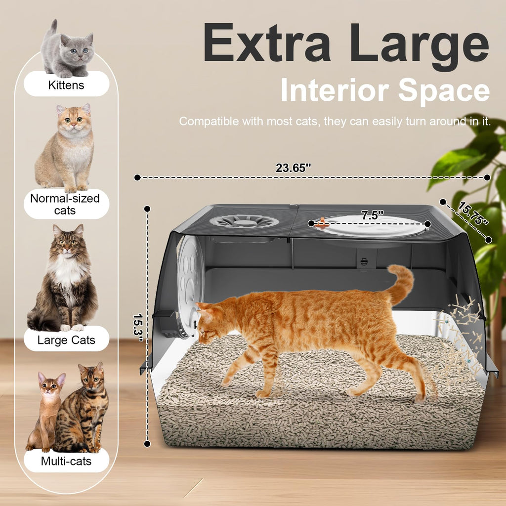 FZGhome Stainless Steel Litter Box XL – Enclosed Top Entry, Leak-Resistant, Easy Cleaning