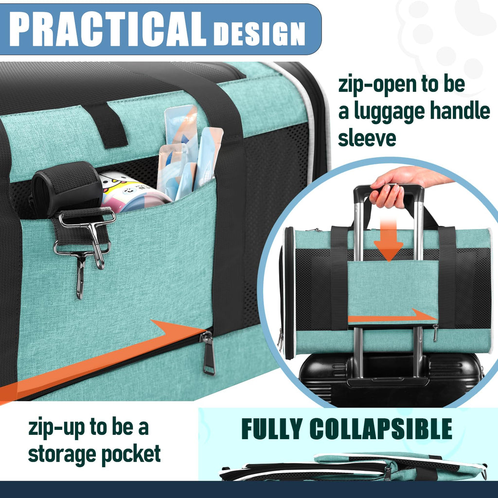 GAPZER Soft Cat Carrier Large 20 lbs — Teal Aqua Travel Crate for Cats & Small Dogs