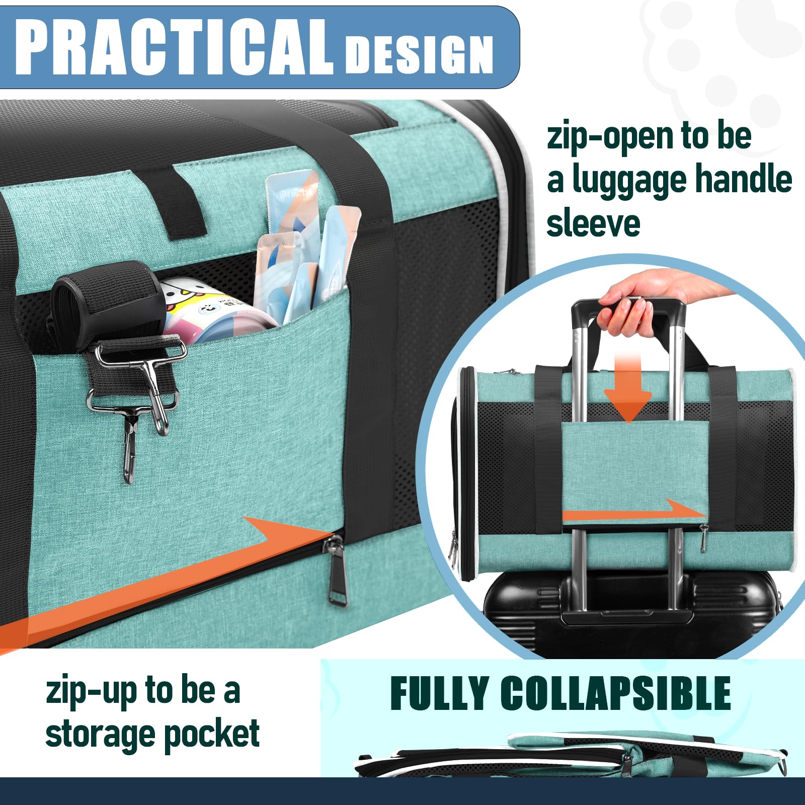 GAPZER Soft Cat Carrier Large 20 lbs — Teal Aqua Travel Crate for Cats & Small Dogs
