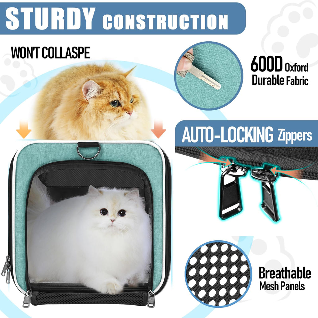 GAPZER Soft Cat Carrier Large 20 lbs — Teal Aqua Travel Crate for Cats & Small Dogs