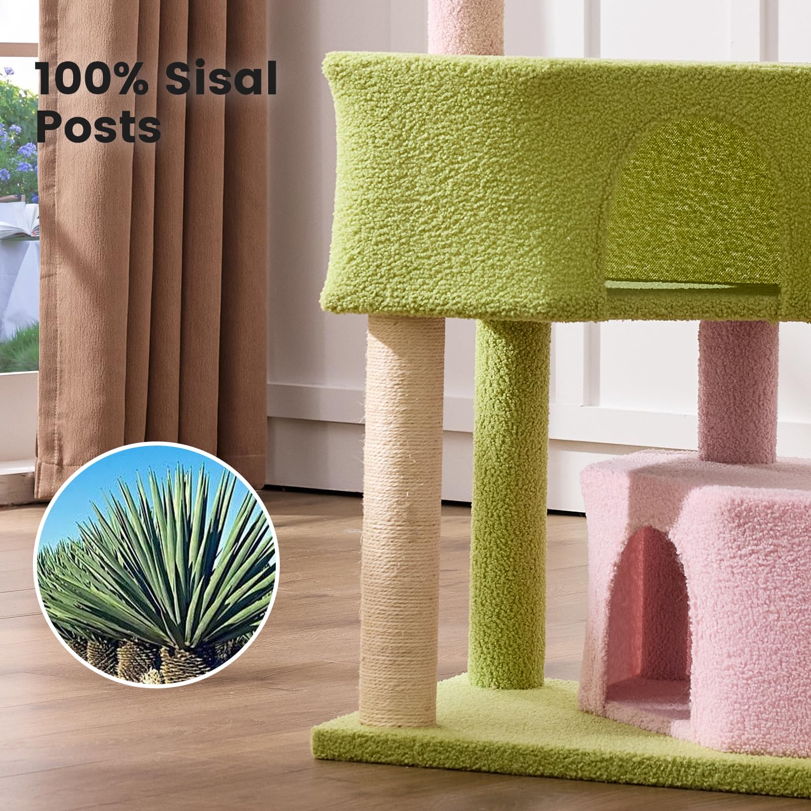 Gardner Pet 41\" Tall Pink & Green Cat Tree | Heavy-Duty 2.83\" Posts, Washable Top Perches