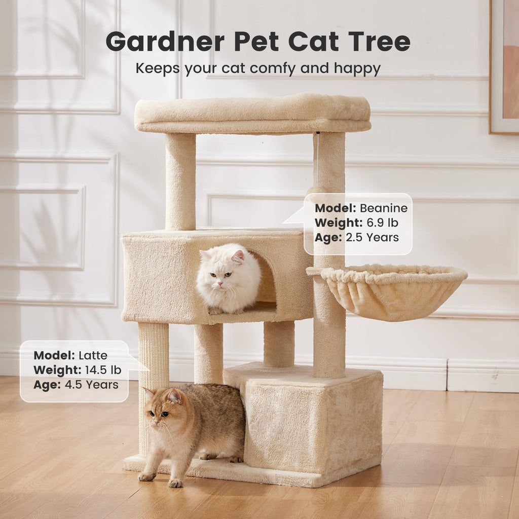 Gardner Pet 41\" Tall Cat Tree for Medium-Large Cats | Heavy-Duty Cat Tower with 2.8in Posts, Washable Top Perches