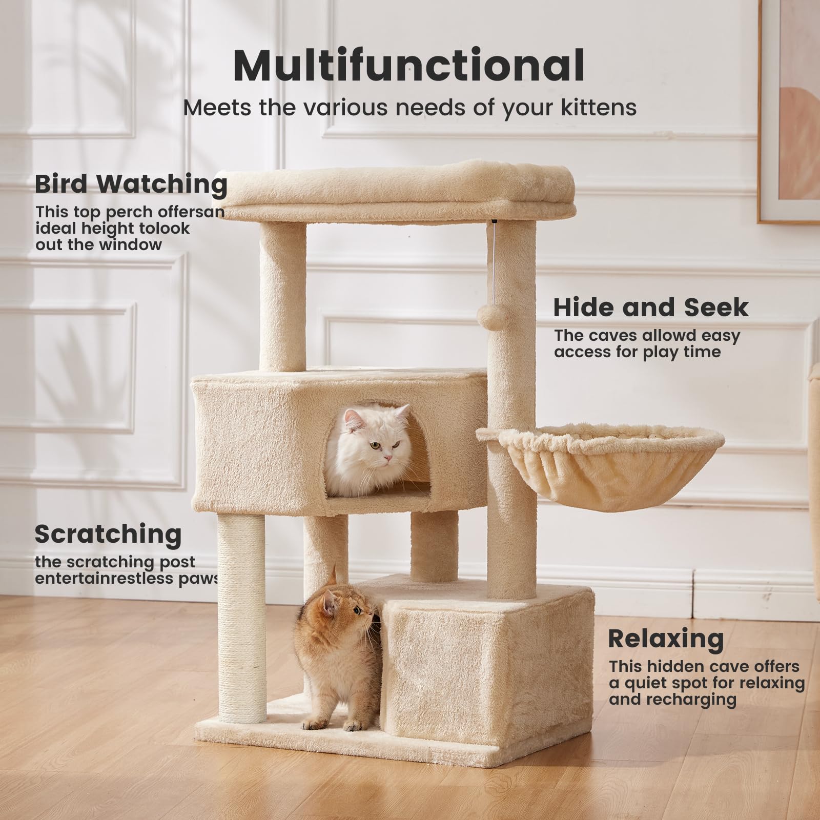Gardner Pet 41\" Tall Cat Tree for Medium-Large Cats | Heavy-Duty Cat Tower with 2.8in Posts, Washable Top Perches