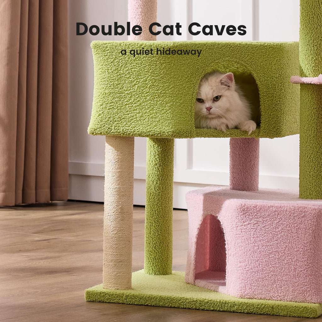 Gardner Pet 41\" Tall Pink & Green Cat Tree | Heavy-Duty 2.83\" Posts, Washable Top Perches