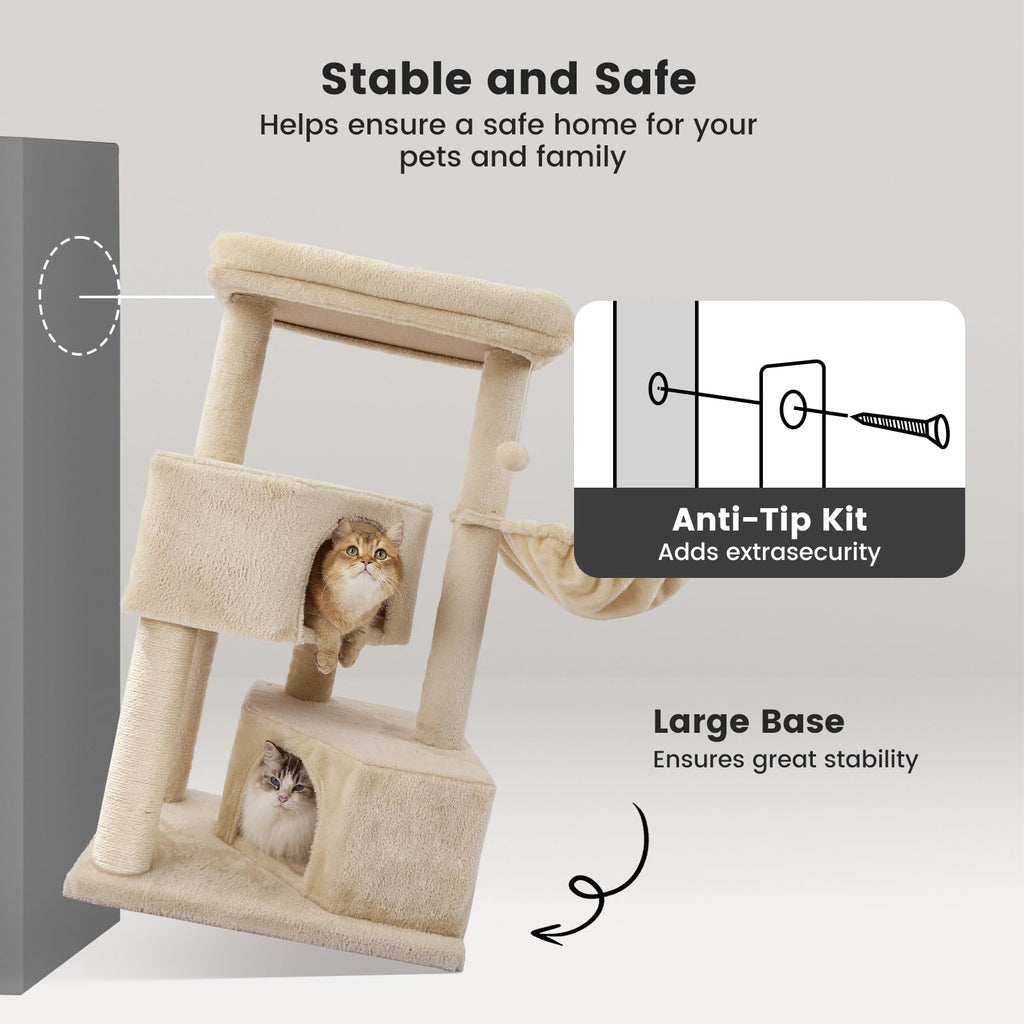Gardner Pet 41\" Tall Cat Tree for Medium-Large Cats | Heavy-Duty Cat Tower with 2.8in Posts, Washable Top Perches