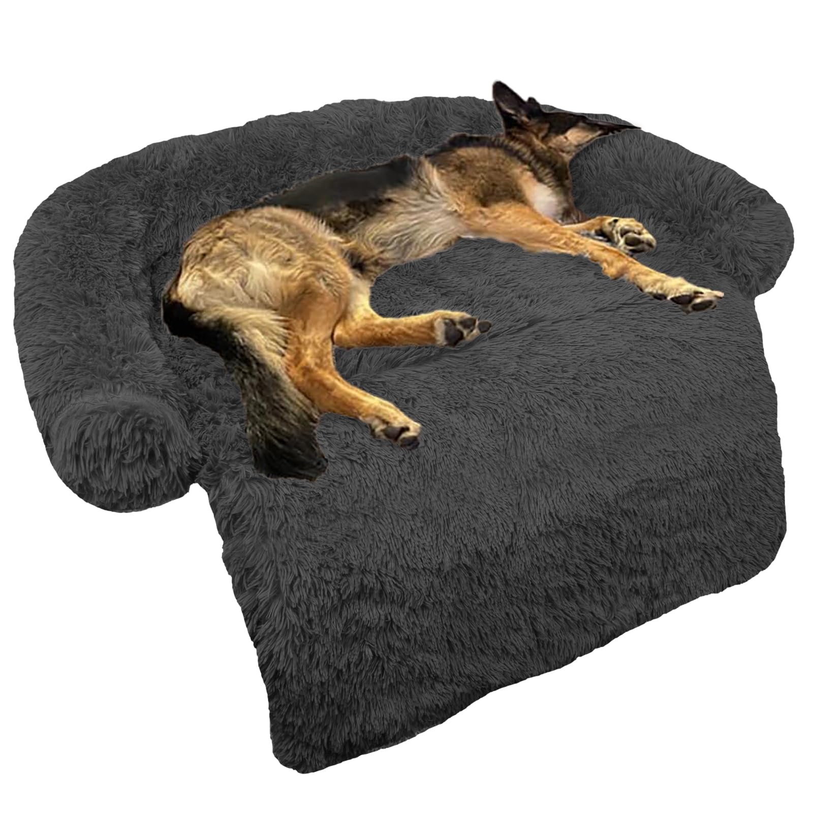GGIB Calming Dog Bed – Fluffy Plush Mat with Removable Cover (Large 45x37x6) Dark Grey