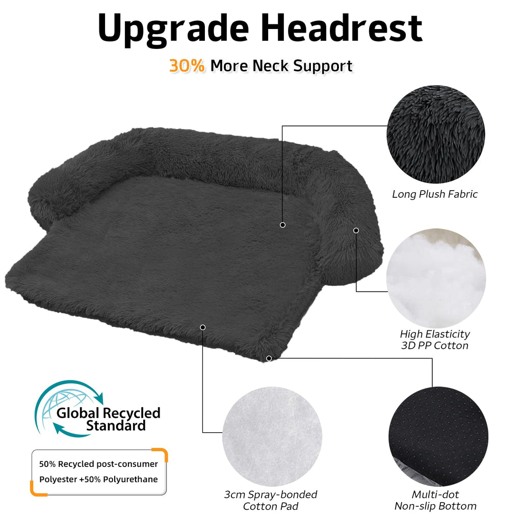 GGIB Calming Dog Bed – Fluffy Plush Mat with Removable Cover (Large 45x37x6) Dark Grey