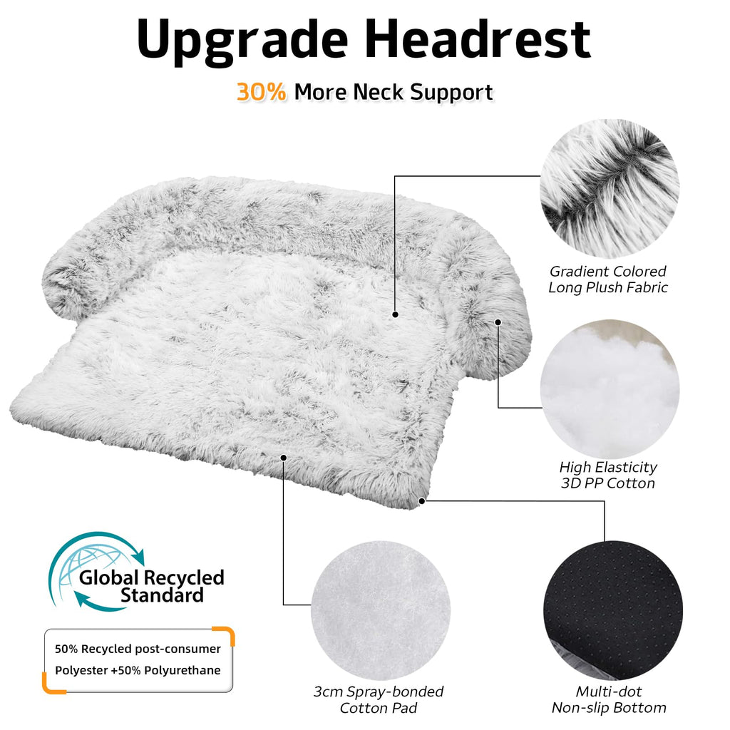 GGIB Calming Dog Bed XXL – Plush Fluffy Mat with Removable Cover (Light Grey)
