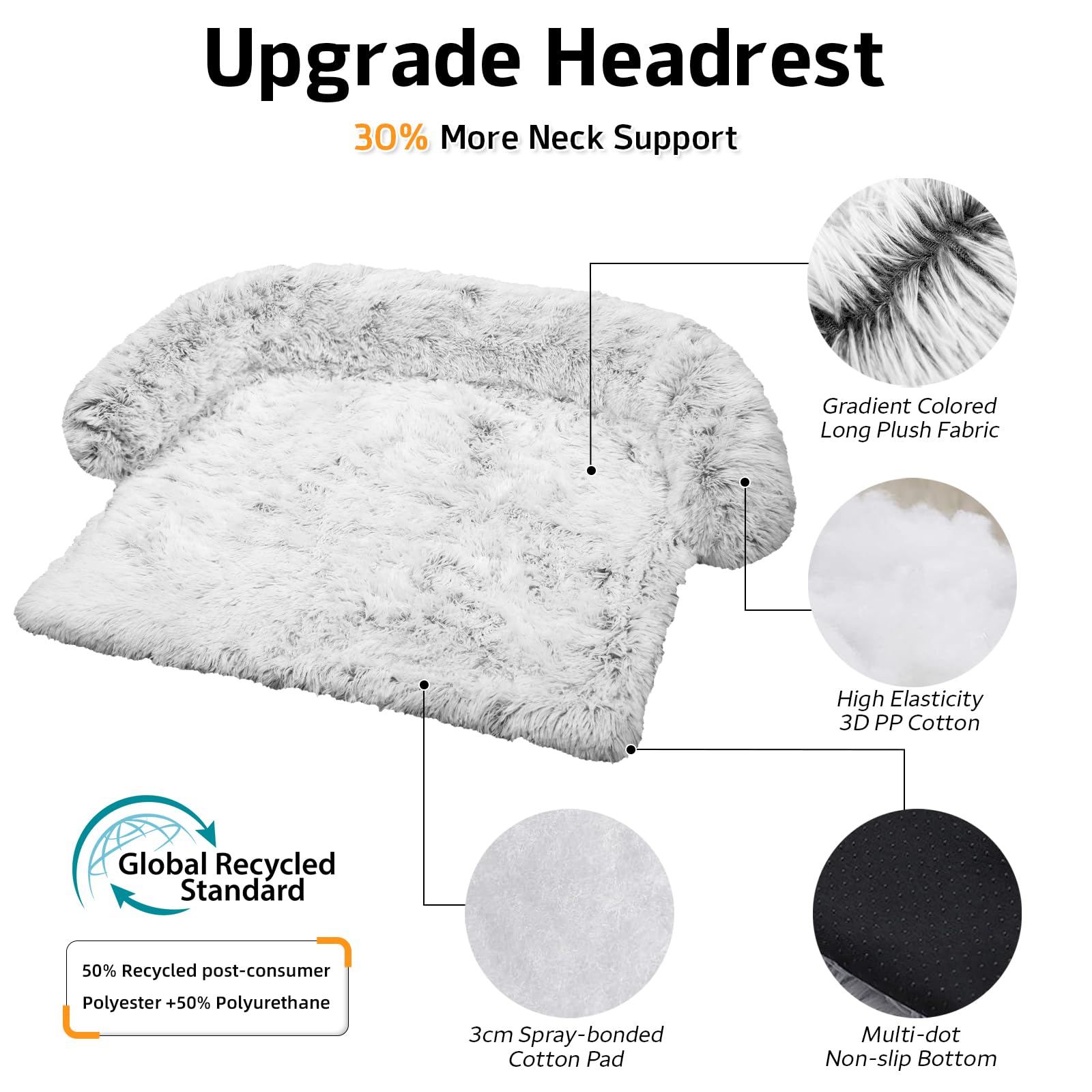 GGIB Calming Dog Bed XXL – Plush Fluffy Mat with Removable Cover (Light Grey)