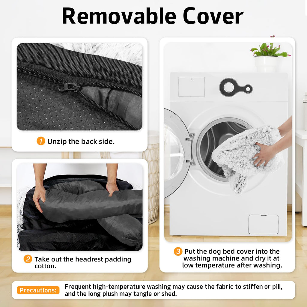 GGIB Calming Dog Bed XXL – Plush Fluffy Mat with Removable Cover (Light Grey)