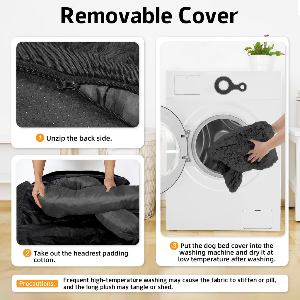 GGIB Calming Dog Bed – Fluffy Plush Mat with Removable Cover (Large 45x37x6) Dark Grey