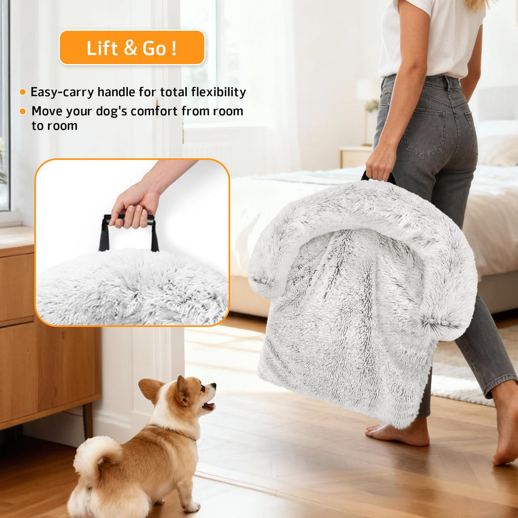 GGIB Calming Dog Bed XXL – Plush Fluffy Mat with Removable Cover (Light Grey)