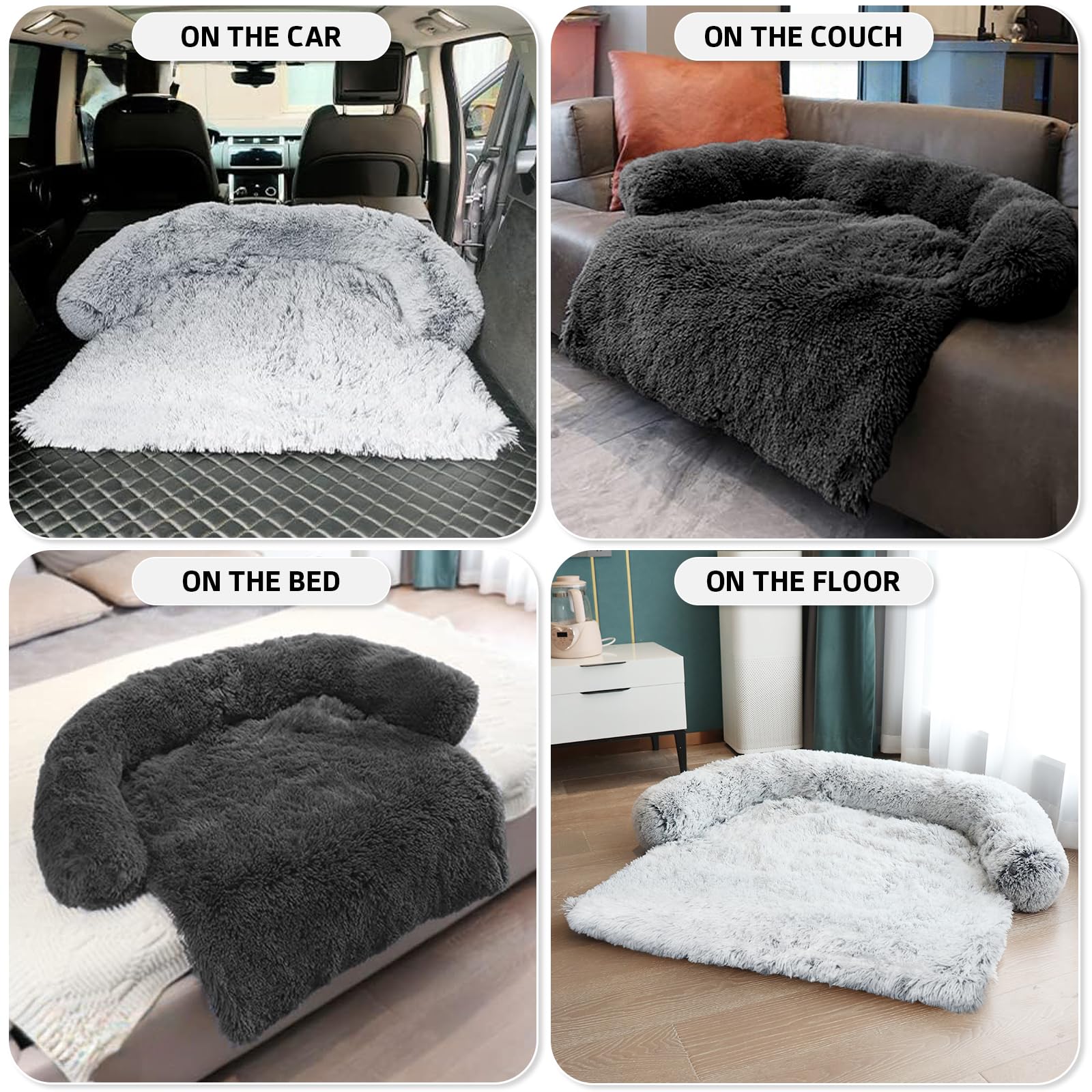 GGIB Calming Dog Bed – Fluffy Plush Mat with Removable Cover (Large 45x37x6) Dark Grey