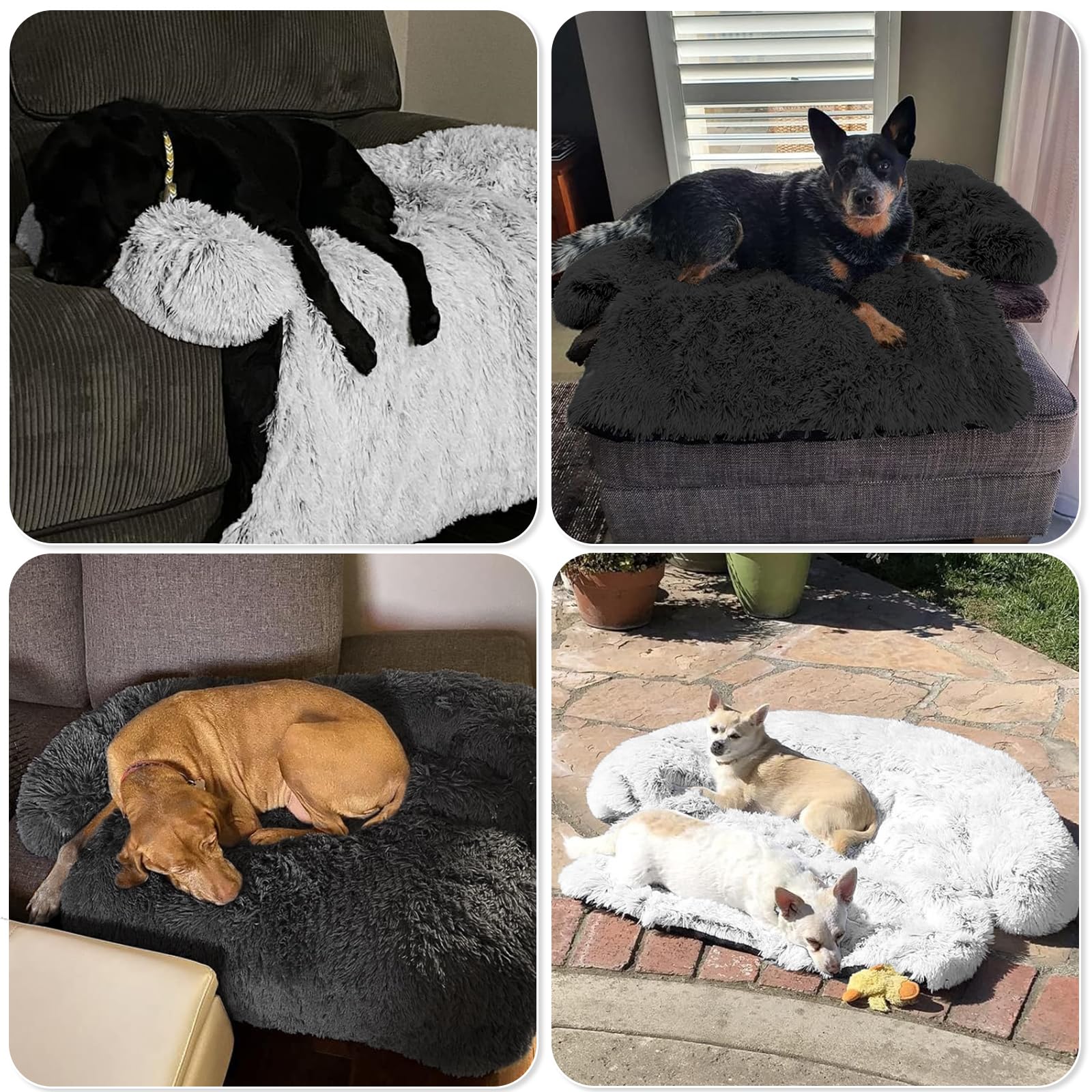 GGIB Calming Dog Bed – Fluffy Plush Mat with Removable Cover (Large 45x37x6) Dark Grey
