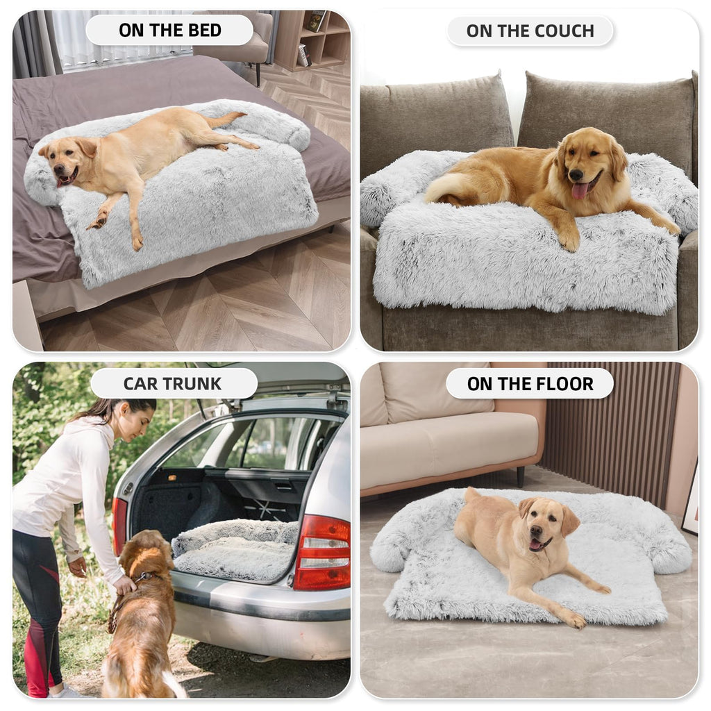 GGIB Calming Dog Bed XXL – Plush Fluffy Mat with Removable Cover (Light Grey)