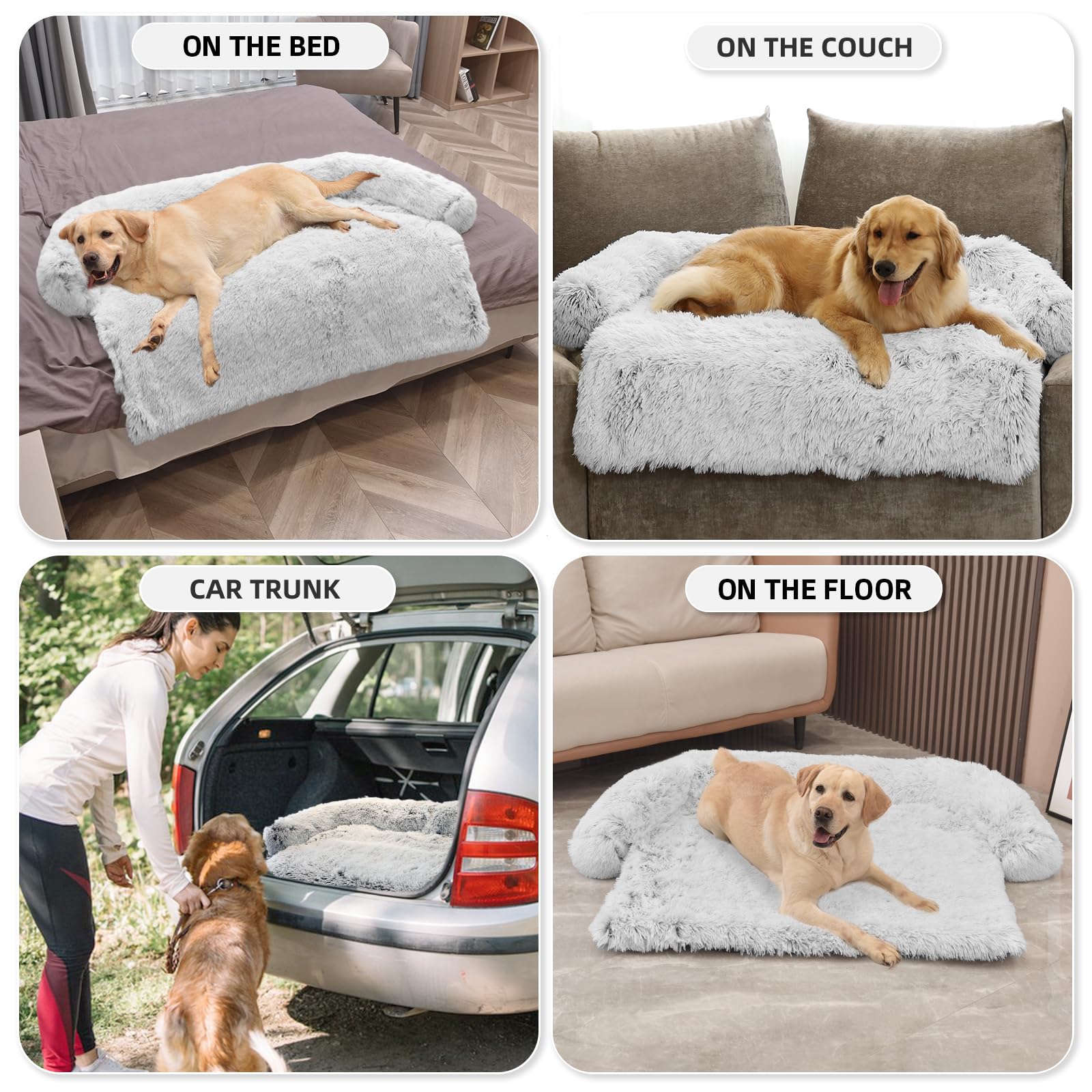 GGIB Calming Dog Bed XXL – Plush Fluffy Mat with Removable Cover (Light Grey)