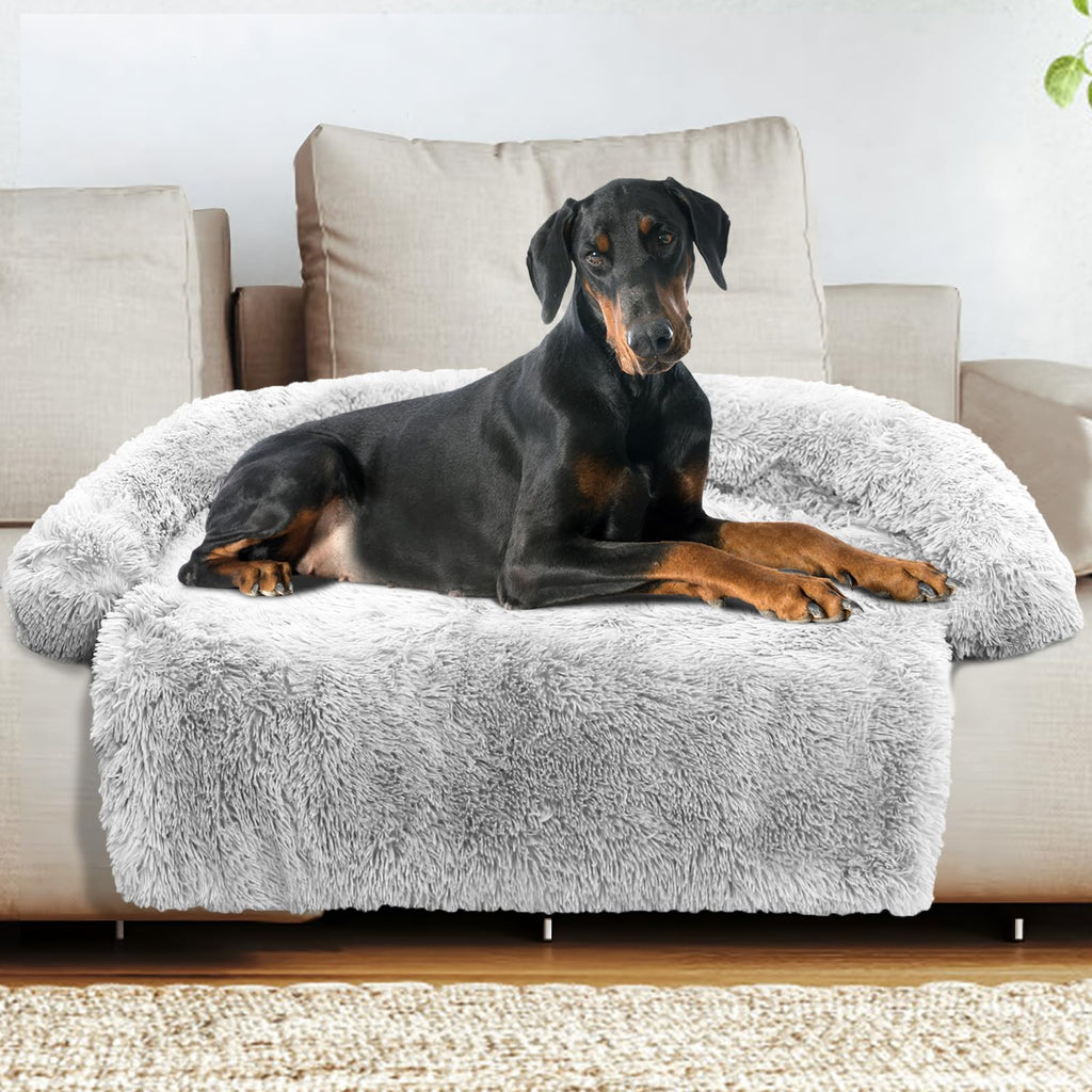 GGIB Calming Dog Bed XXL – Plush Fluffy Mat with Removable Cover (Light Grey)