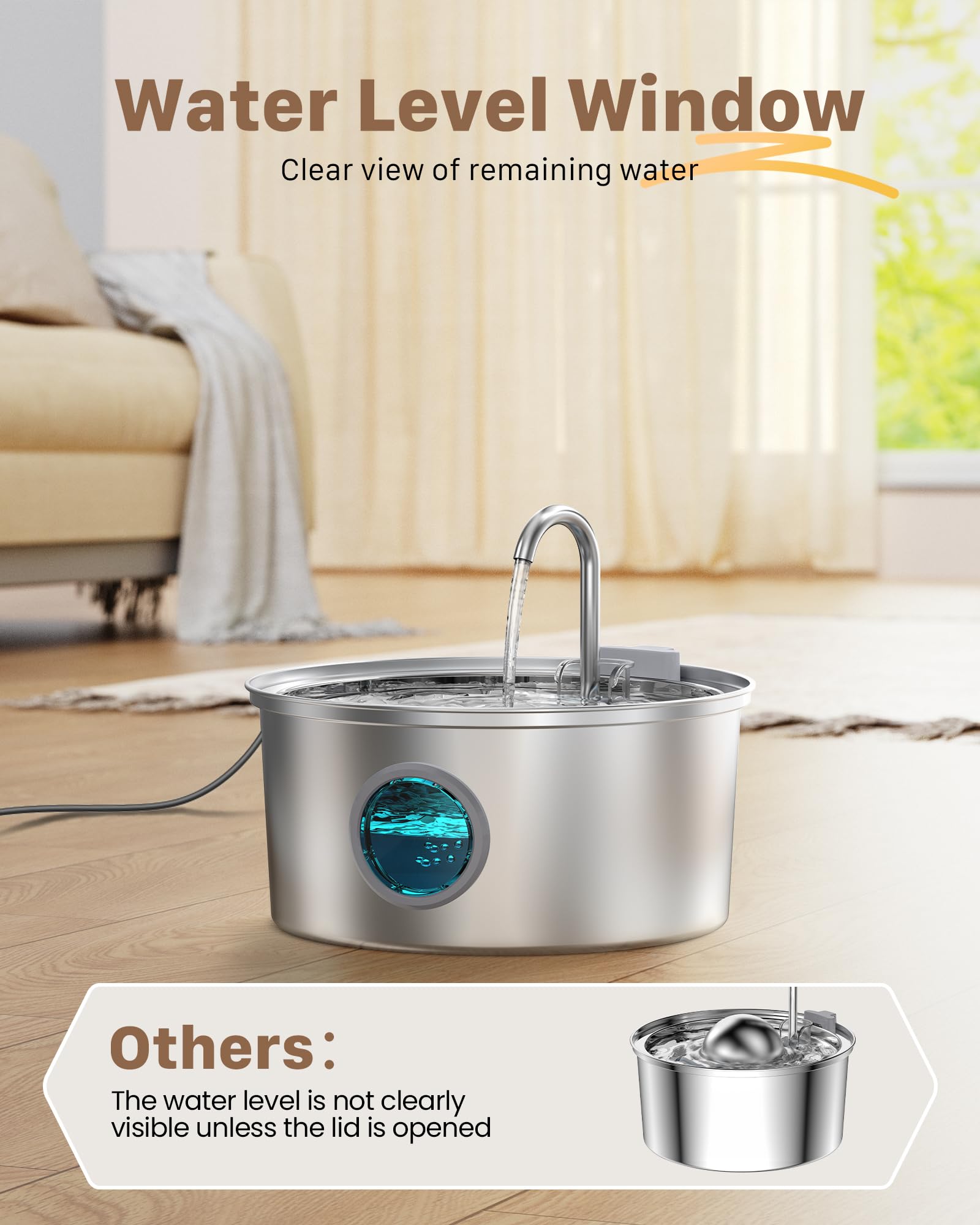 GIOTOHUN Cat Fountain Stainless Steel 108oz — Quiet, Filtered Water for Cats