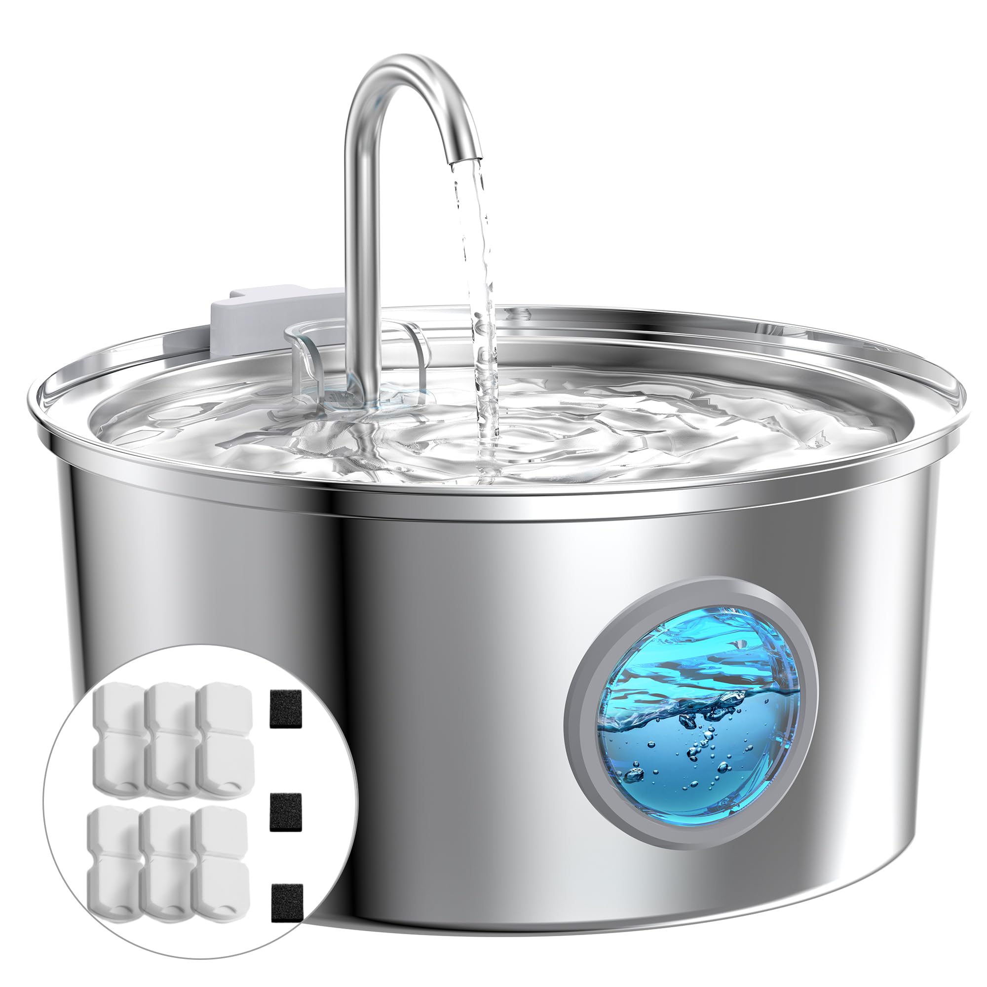 GIOTOHUN Cat Fountain Stainless Steel 108oz — Quiet, Filtered Water for Cats