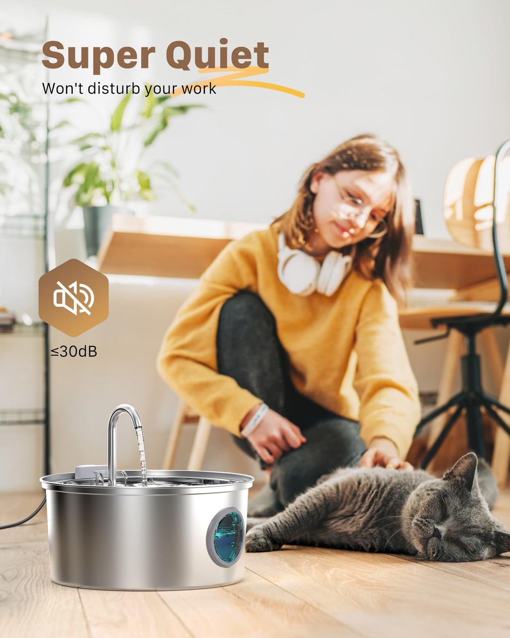GIOTOHUN Cat Fountain Stainless Steel 108oz — Quiet, Filtered Water for Cats