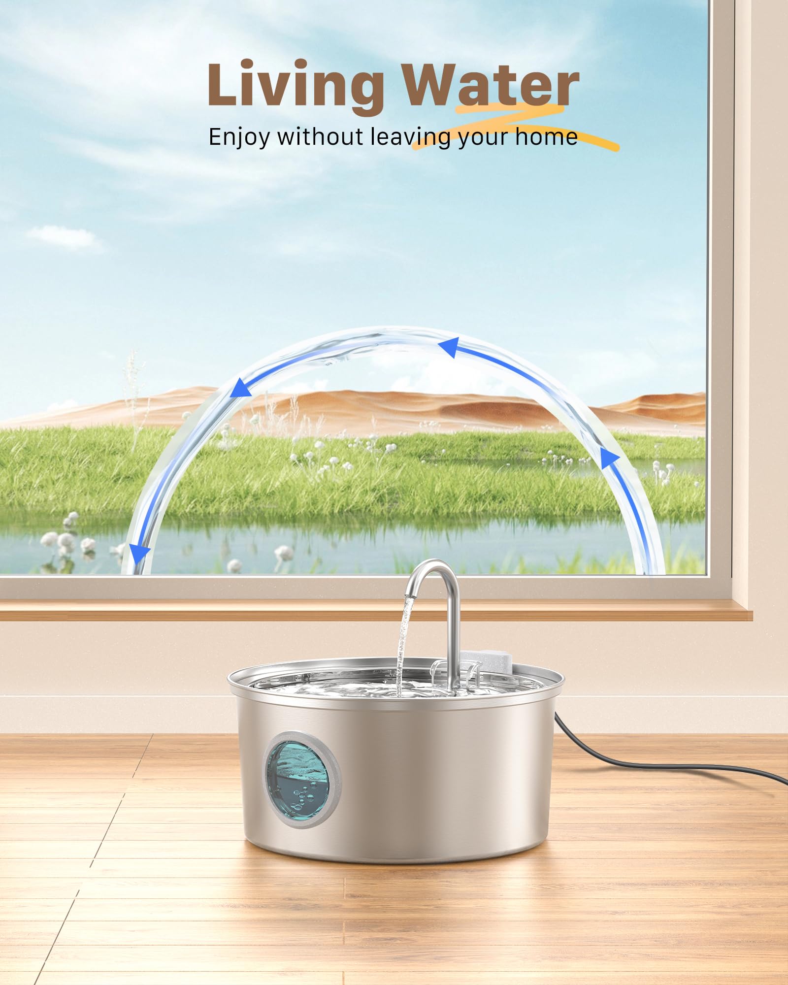 GIOTOHUN Cat Fountain Stainless Steel 108oz — Quiet, Filtered Water for Cats