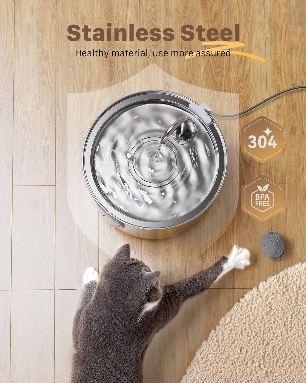 GIOTOHUN Cat Fountain Stainless Steel 108oz — Quiet, Filtered Water for Cats