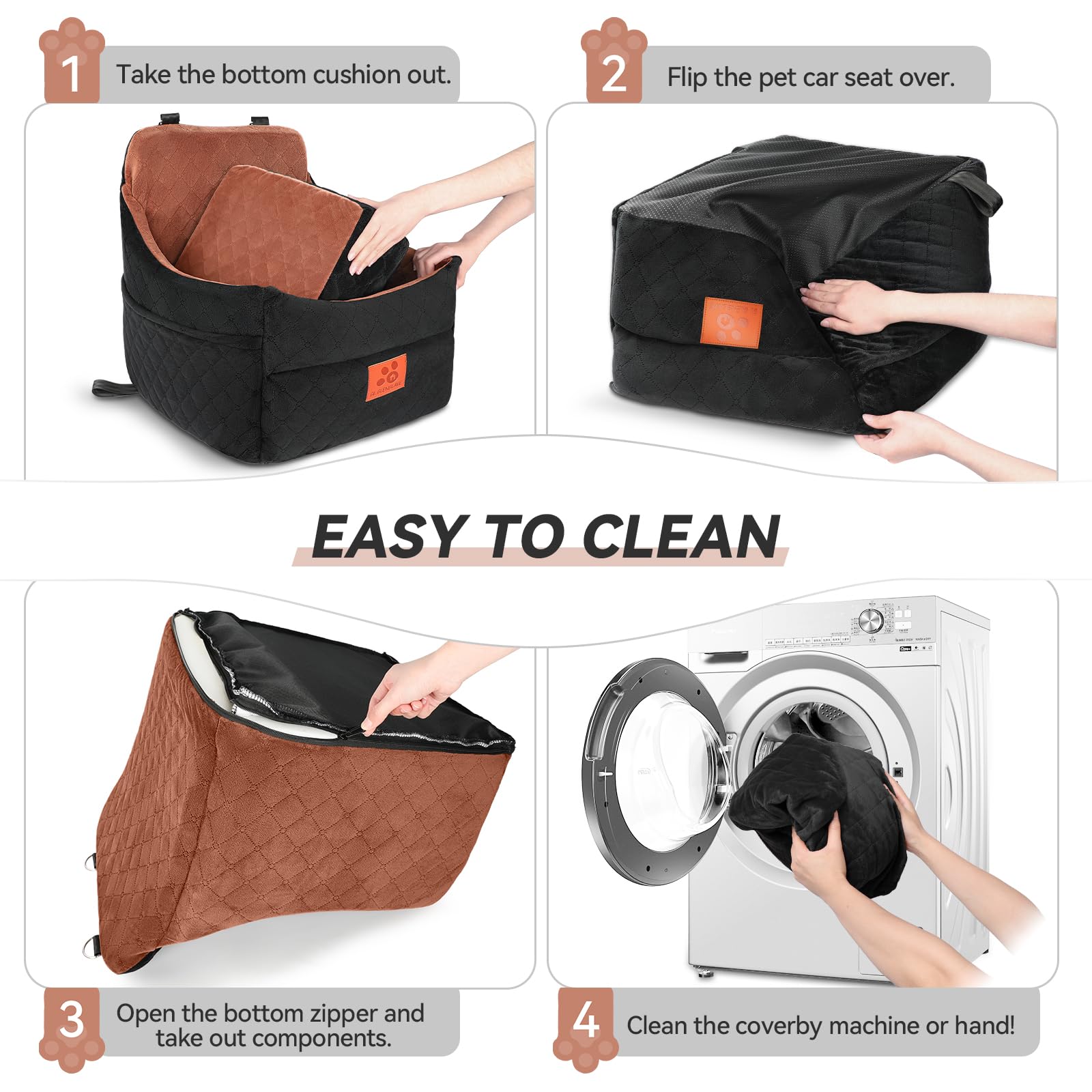 GL GLENSLAVE Dog Car Seat for Small/Medium Dogs – Thick Cushion, Washable Cover & Pockets