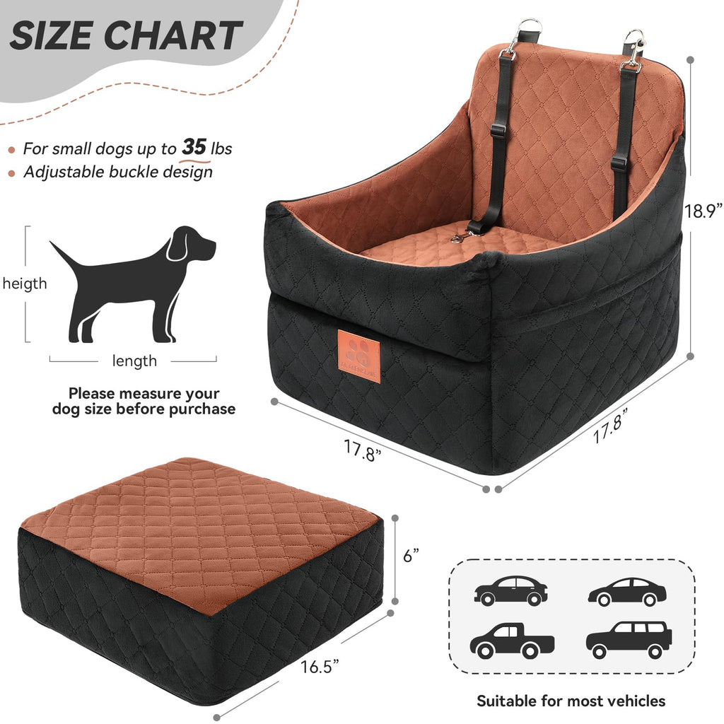 GL GLENSLAVE Dog Car Seat for Small/Medium Dogs – Thick Cushion, Washable Cover & Pockets