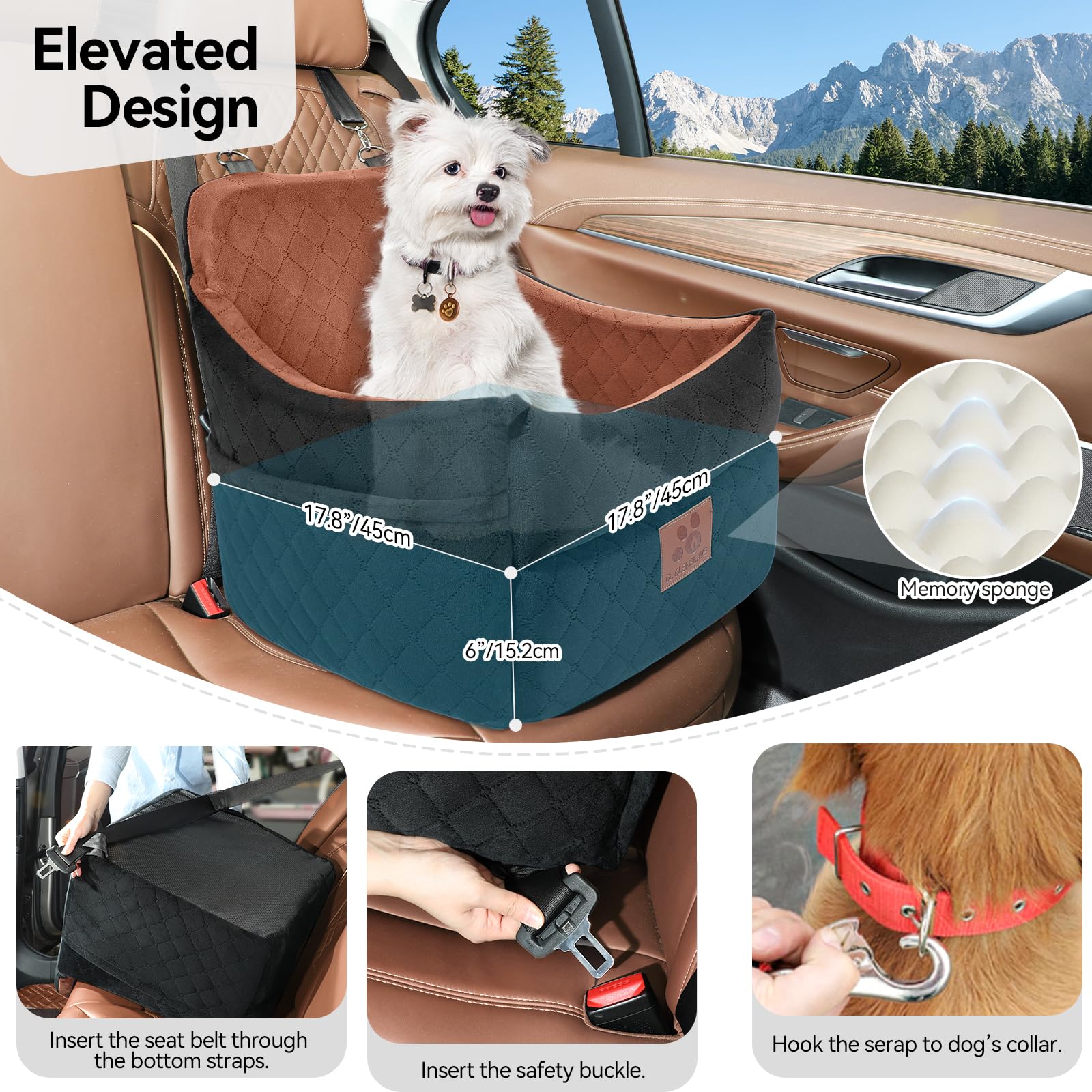 GL GLENSLAVE Dog Car Seat for Small/Medium Dogs – Thick Cushion, Washable Cover & Pockets