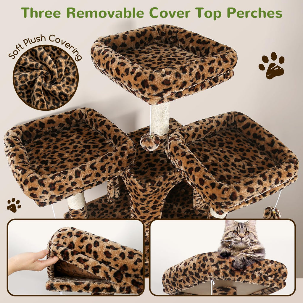 Globlazer Big Cat Tower 80-Inch Leopard Cat Tree for Indoor Multi-Cat Homes
