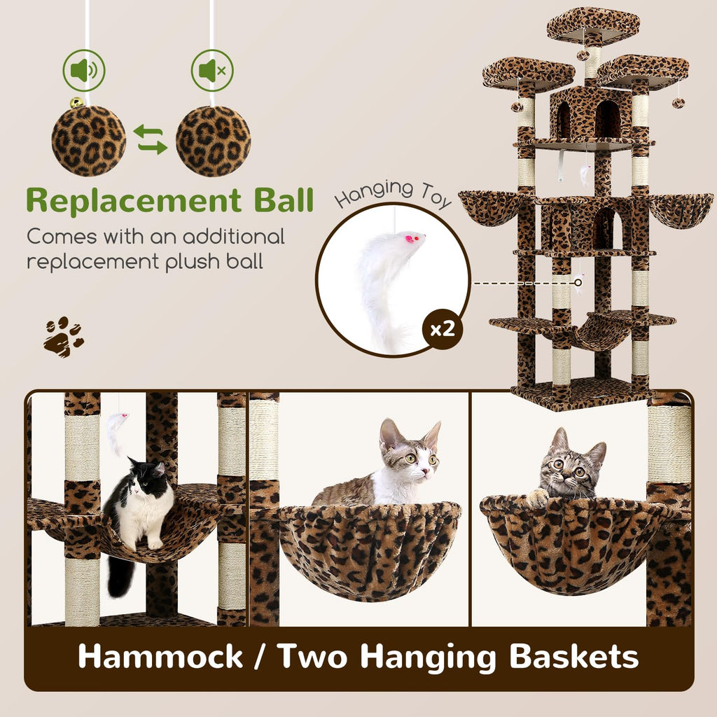 Globlazer Big Cat Tower 80-Inch Leopard Cat Tree for Indoor Multi-Cat Homes