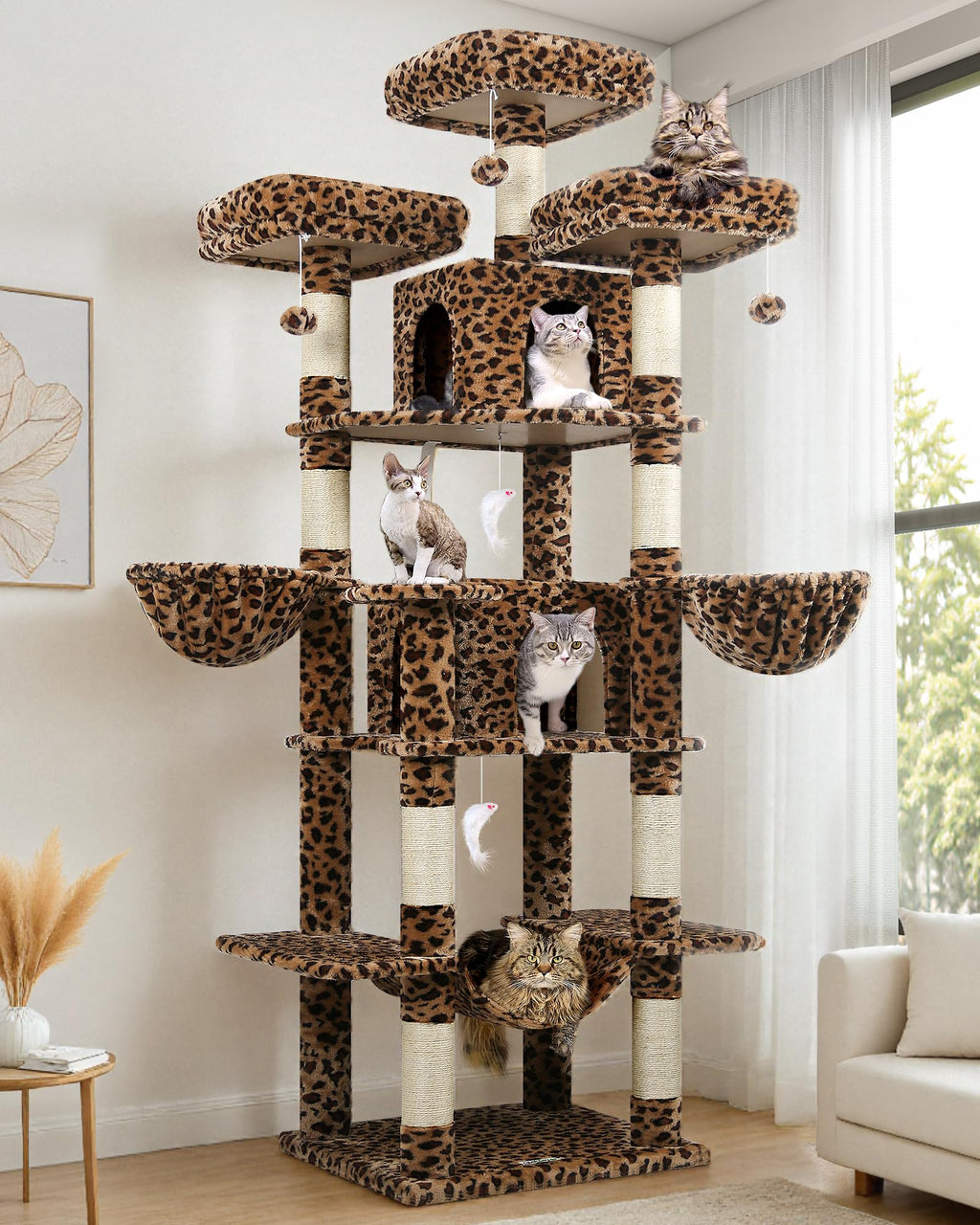 Globlazer Big Cat Tower 80-Inch Leopard Cat Tree for Indoor Multi-Cat Homes