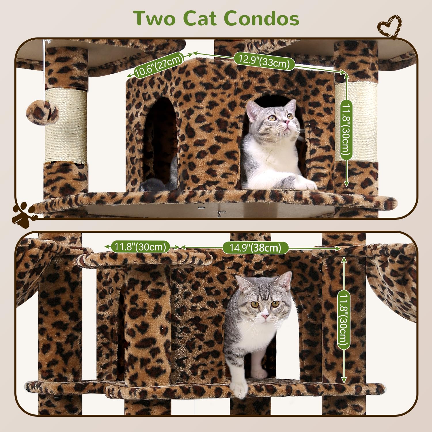 Globlazer Big Cat Tower 80-Inch Leopard Cat Tree for Indoor Multi-Cat Homes
