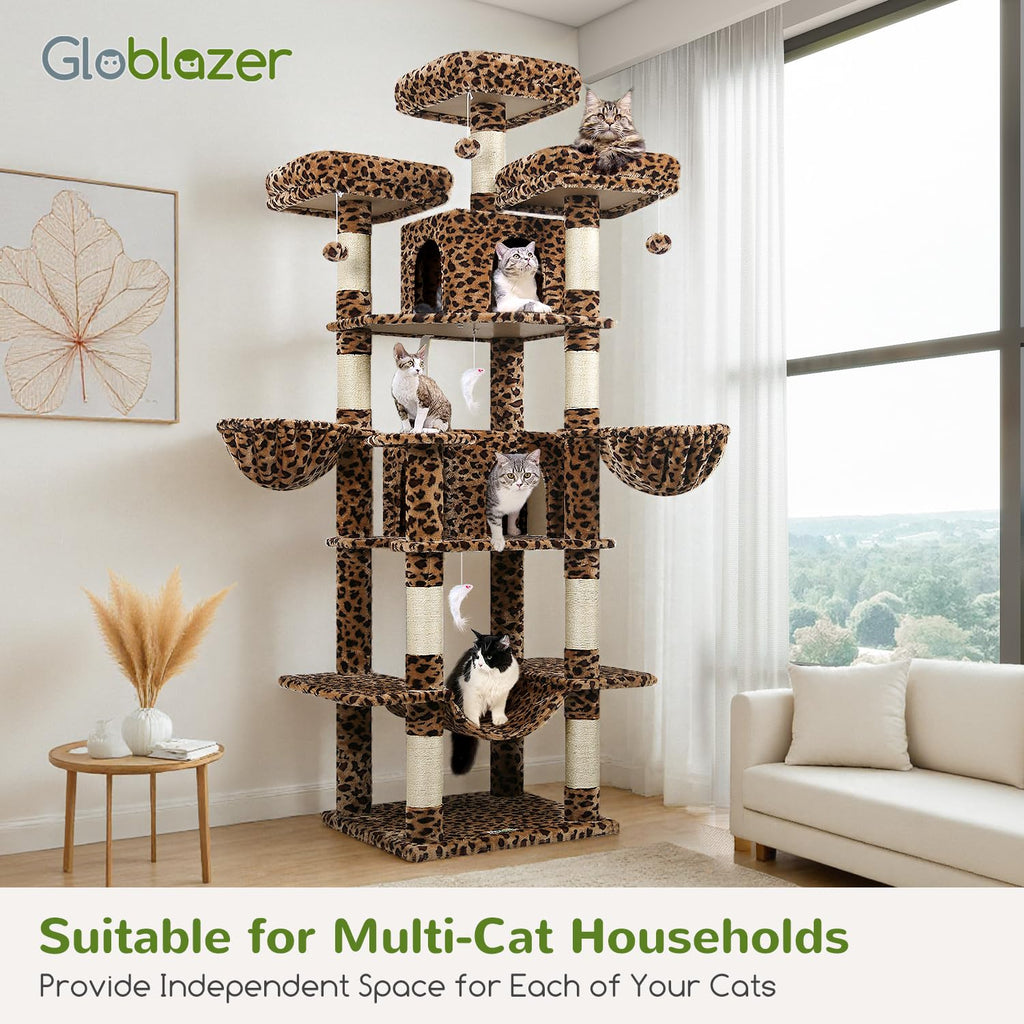 Globlazer Big Cat Tower 80-Inch Leopard Cat Tree for Indoor Multi-Cat Homes