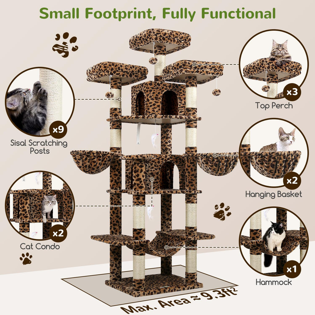 Globlazer Big Cat Tower 80-Inch Leopard Cat Tree for Indoor Multi-Cat Homes