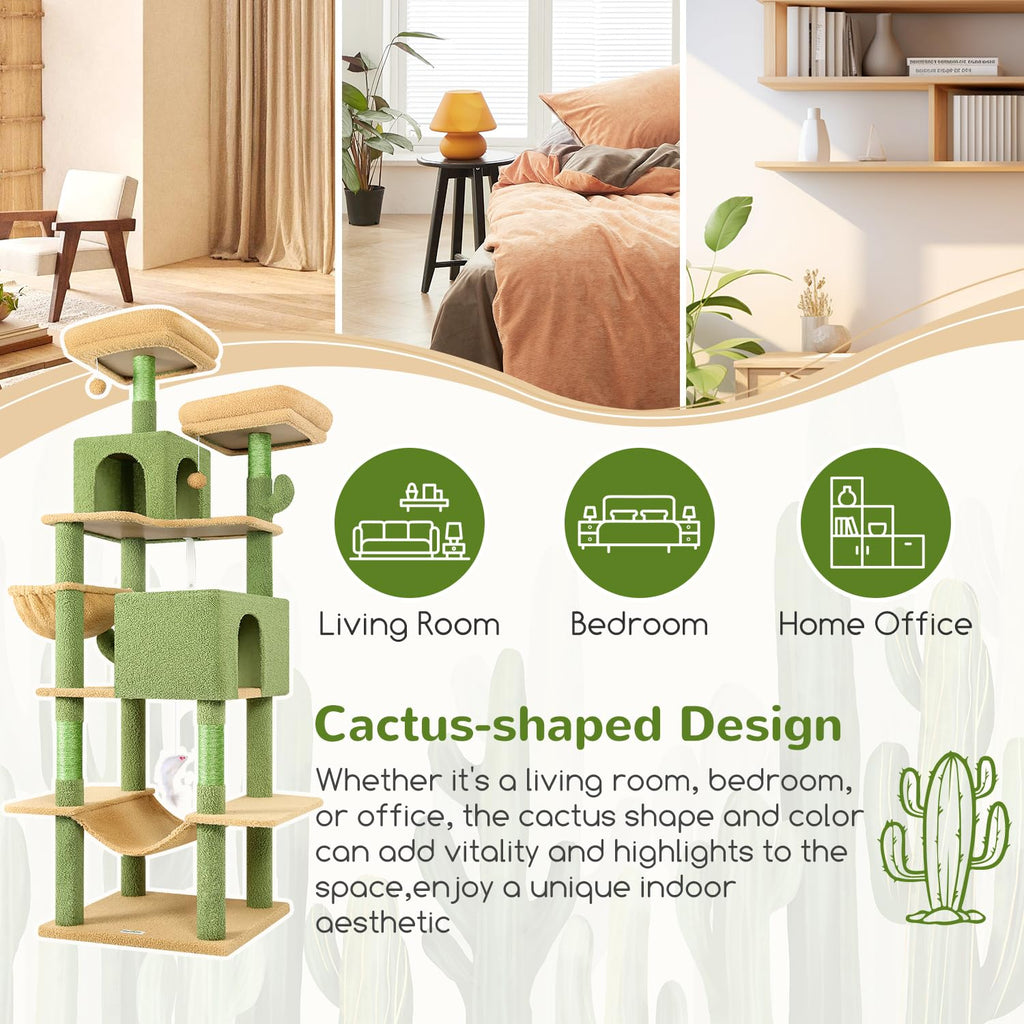 Globlazer Cactus Cat Tree Tower 76-Inch – Tall Multi-Level Cat Furniture