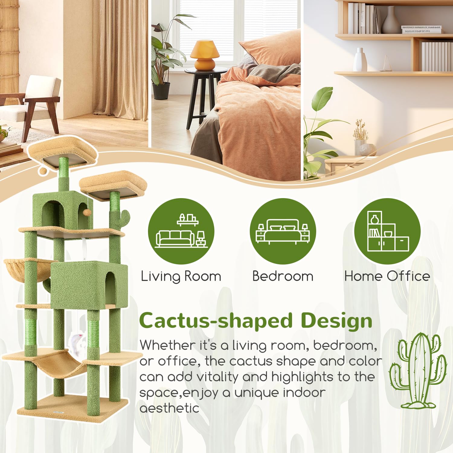 Globlazer Cactus Cat Tree Tower 76-Inch – Tall Multi-Level Cat Furniture