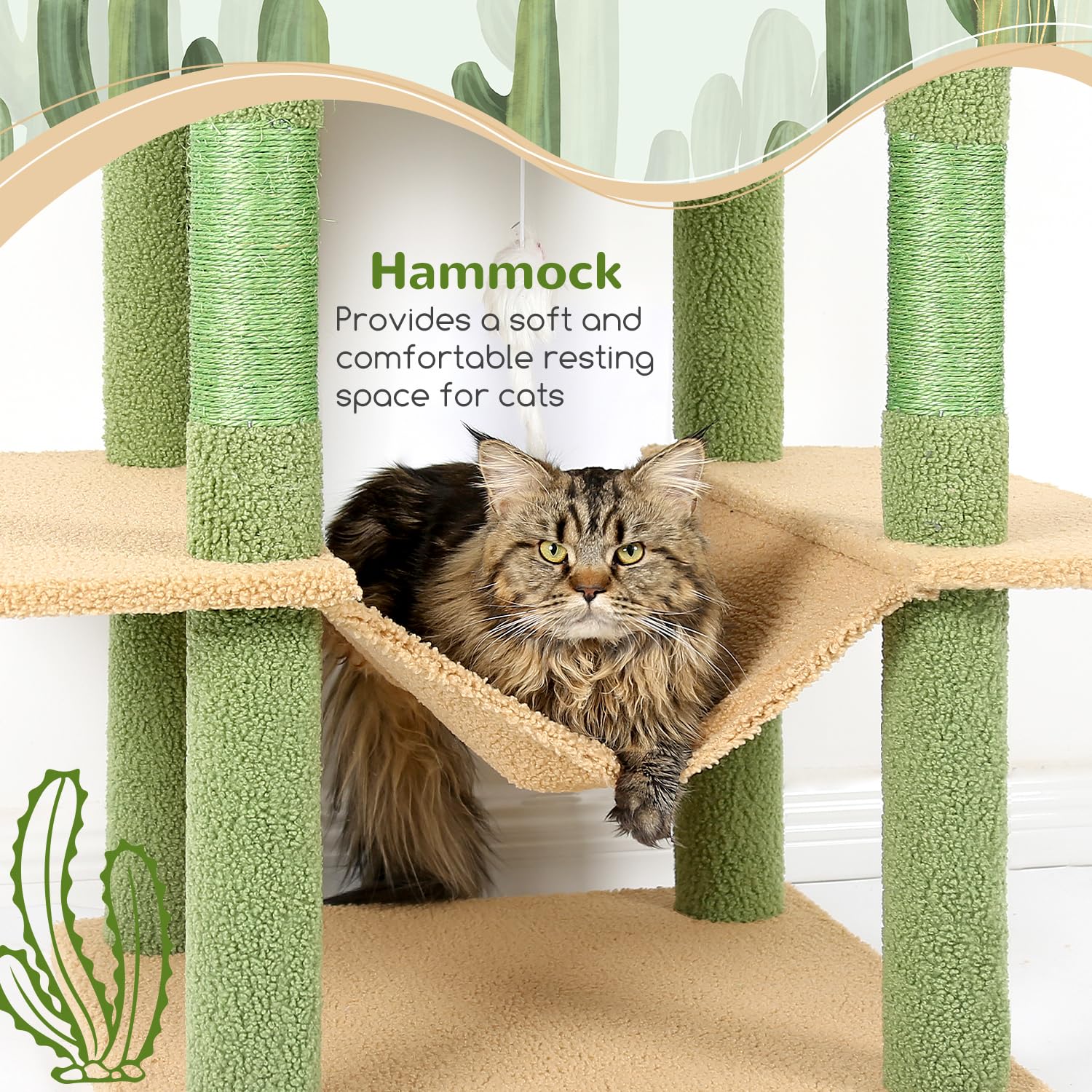 Globlazer Cactus Cat Tree Tower 76-Inch – Tall Multi-Level Cat Furniture