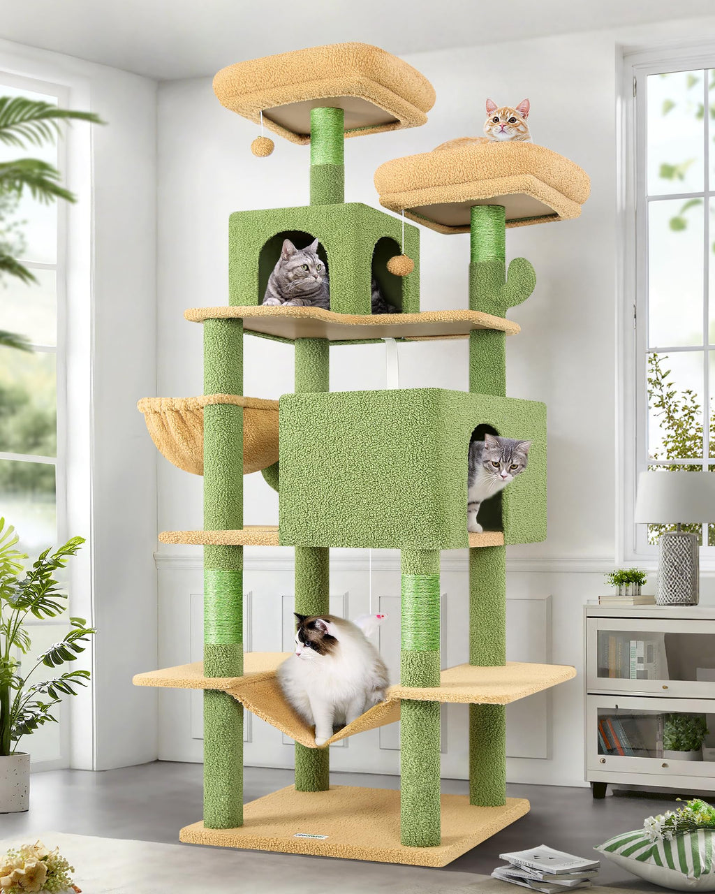 Globlazer Cactus Cat Tree Tower 76-Inch – Tall Multi-Level Cat Furniture