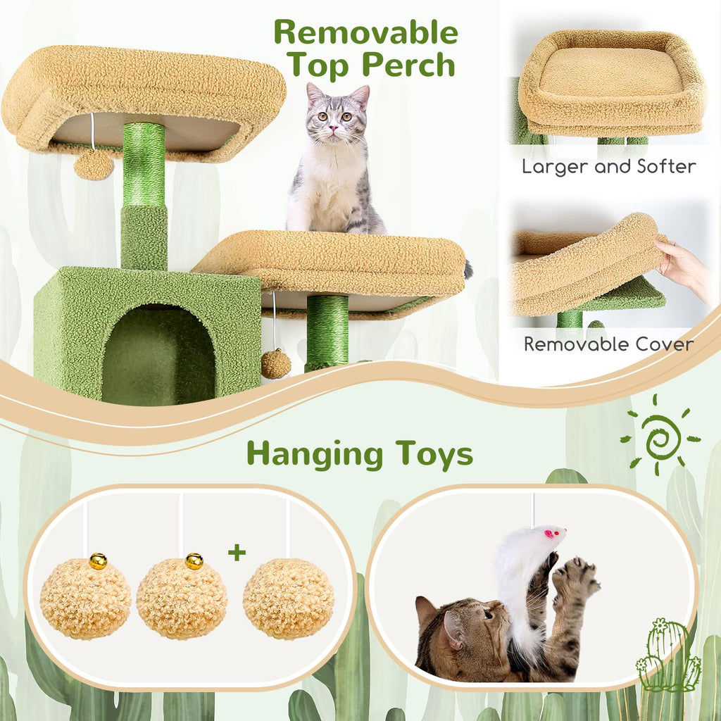 Globlazer Cactus Cat Tree Tower 76-Inch – Tall Multi-Level Cat Furniture